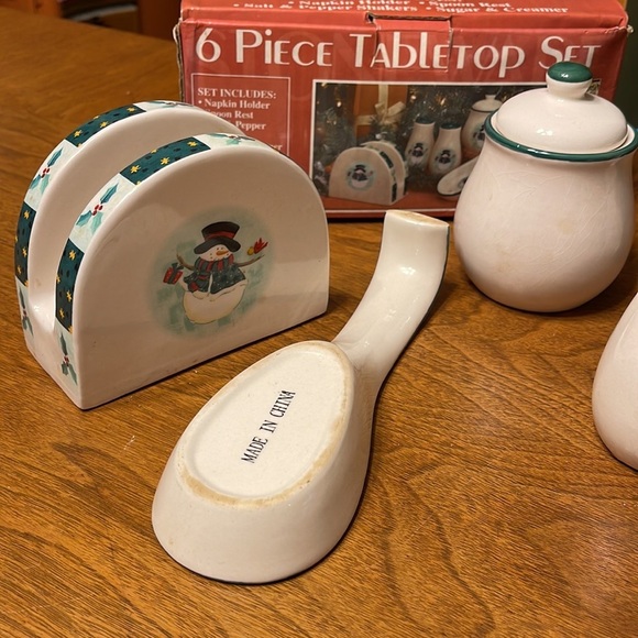 Vintage Stoneware Snowman Tabletop Serving Set Tabletop Christmas Snowman Set - Picture 11 of 13